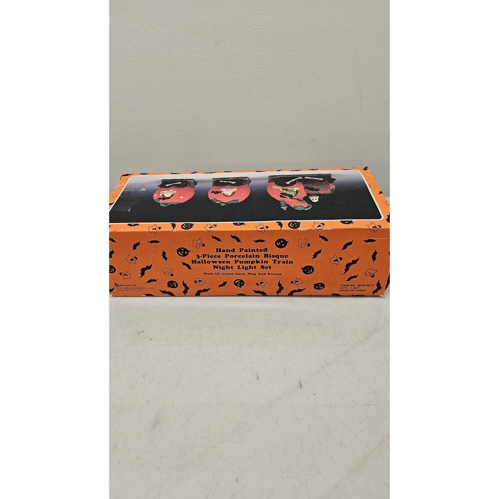 Vintage Porcelain Spooky Haunted Haven Halloween Pumpkin Train Night Light Set - Picture 2 of 8